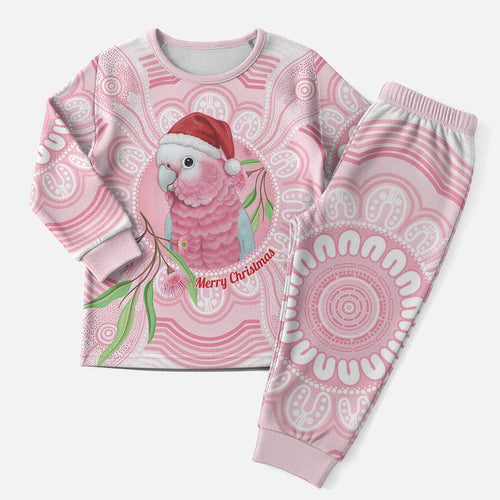 Funny Pink Galah Australia Christmas Pajama Set Eucalyptus Blossoms Aboriginal Art - Aussie Hoodie