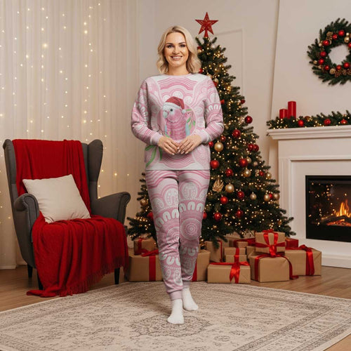 Funny Pink Galah Australia Christmas Pajama Set Eucalyptus Blossoms Aboriginal Art - Aussie Hoodie