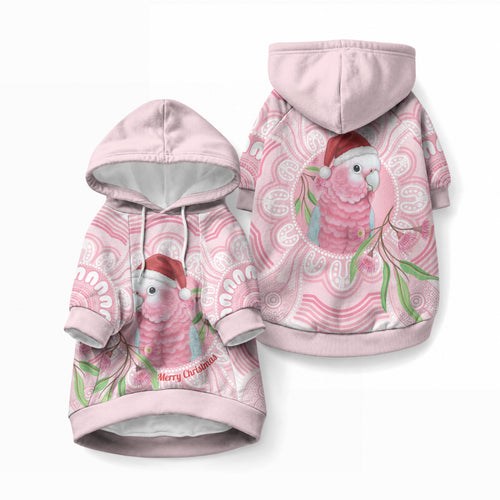 Funny Pink Galah Australia Christmas Pet Hoodie Eucalyptus Blossoms Aboriginal Art