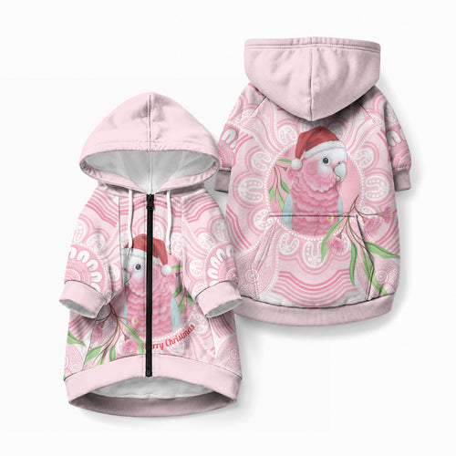 Funny Pink Galah Australia Christmas Pet Hoodie Eucalyptus Blossoms Aboriginal Art