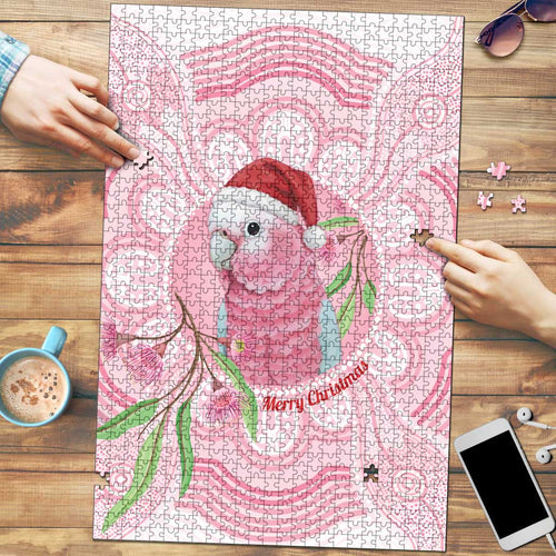 Funny Pink Galah Australia Christmas Puzzle Eucalyptus Blossoms Aboriginal Art - Aussie Hoodie