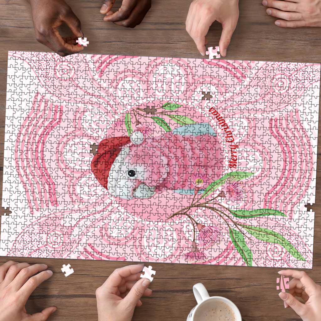 Funny Pink Galah Australia Christmas Puzzle Eucalyptus Blossoms Aboriginal Art - Aussie Hoodie