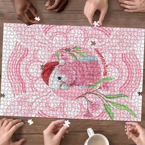 Funny Pink Galah Australia Christmas Puzzle Eucalyptus Blossoms Aboriginal Art - Aussie Hoodie