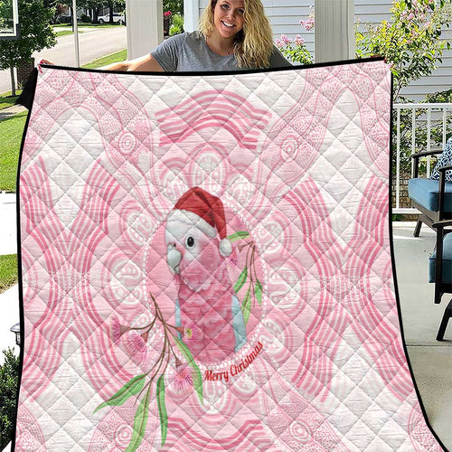 Funny Pink Galah Australia Christmas Quilt Eucalyptus Blossoms Aboriginal Art - Aussie Hoodie