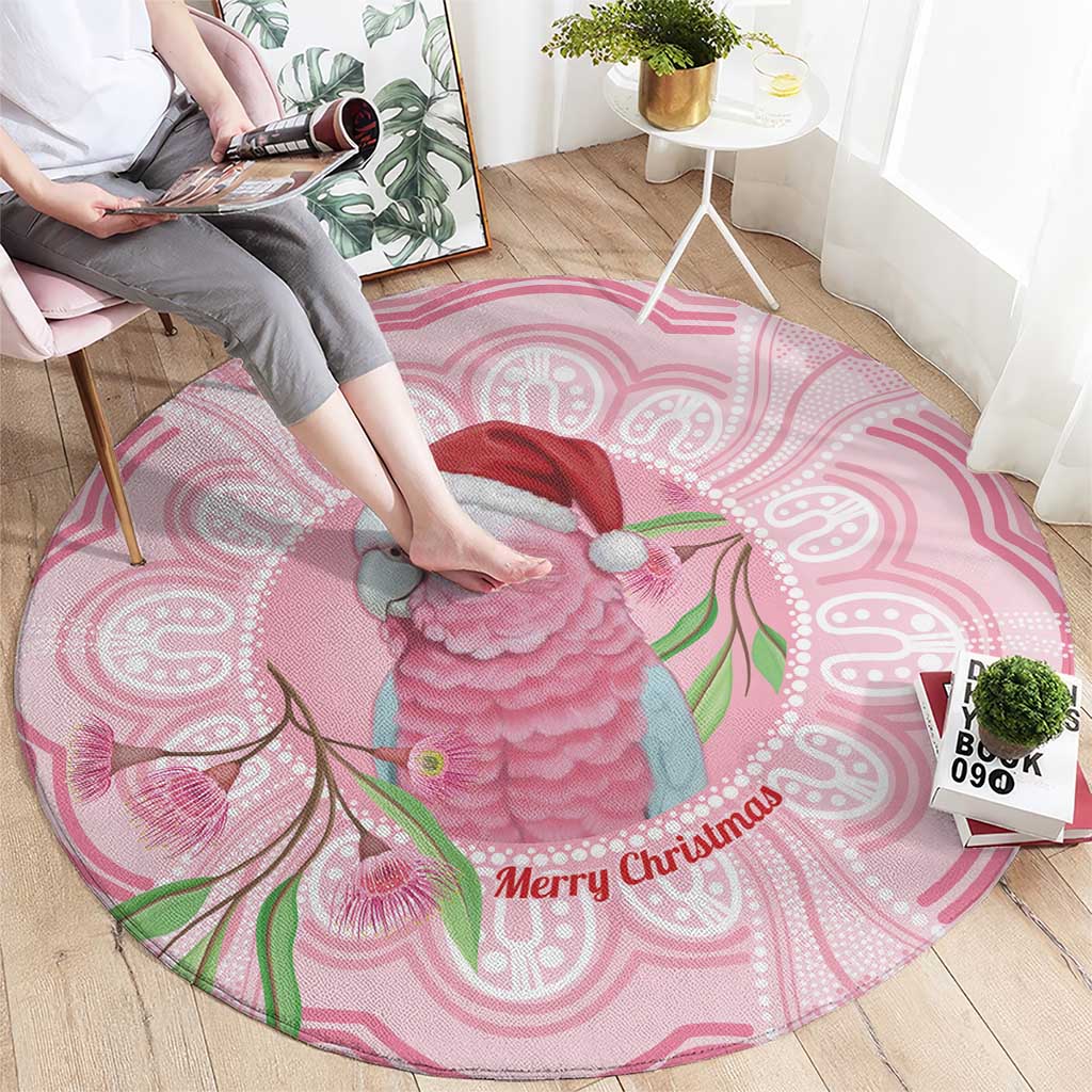 Funny Pink Galah Australia Christmas Round Carpet Eucalyptus Blossoms Aboriginal Art - Aussie Hoodie