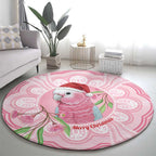 Funny Pink Galah Australia Christmas Round Carpet Eucalyptus Blossoms Aboriginal Art - Aussie Hoodie