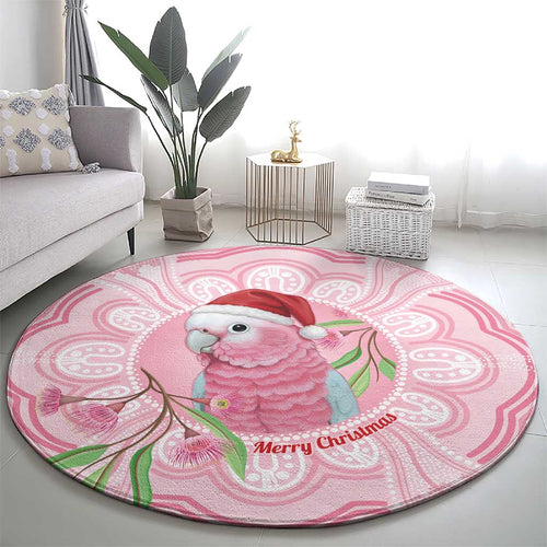 Funny Pink Galah Australia Christmas Round Carpet Eucalyptus Blossoms Aboriginal Art - Aussie Hoodie