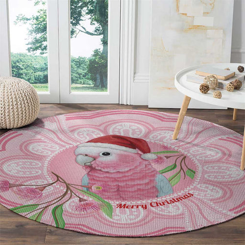 Funny Pink Galah Australia Christmas Round Carpet Eucalyptus Blossoms Aboriginal Art - Aussie Hoodie