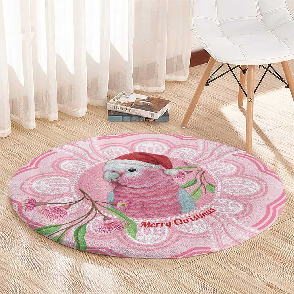 Funny Pink Galah Australia Christmas Round Carpet Eucalyptus Blossoms Aboriginal Art - Aussie Hoodie
