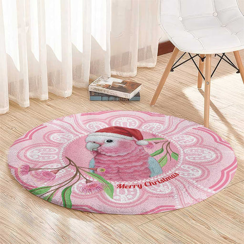 Funny Pink Galah Australia Christmas Round Carpet Eucalyptus Blossoms Aboriginal Art - Aussie Hoodie