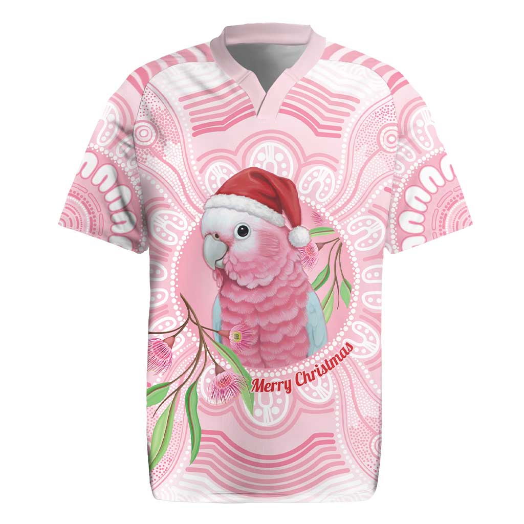 Funny Pink Galah Australia Christmas Rugby Jersey Eucalyptus Blossoms Aboriginal Art - Aussie Hoodie