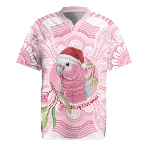 Funny Pink Galah Australia Christmas Rugby Jersey Eucalyptus Blossoms Aboriginal Art - Aussie Hoodie