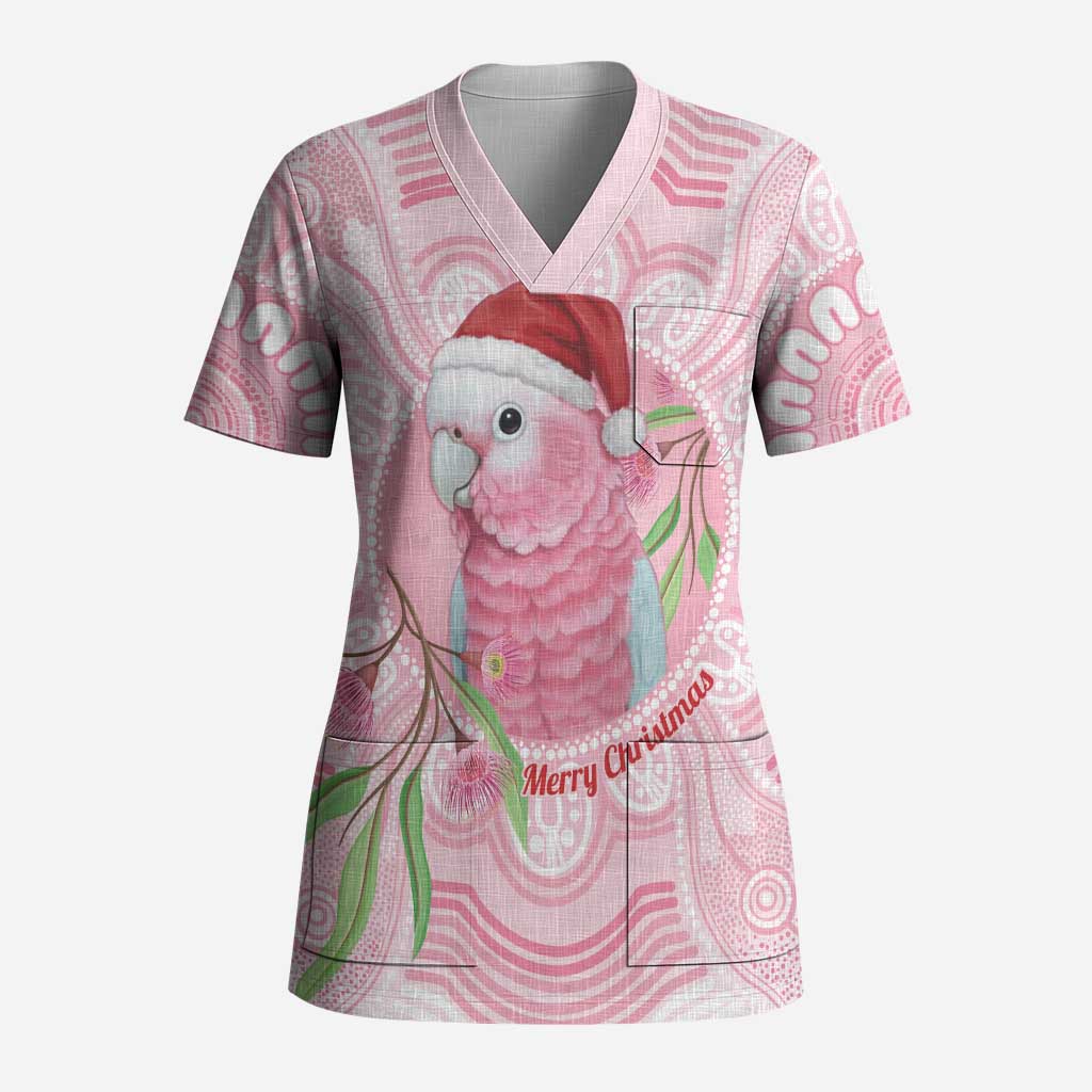 Funny Pink Galah Australia Christmas Scrub Top Eucalyptus Blossoms Aboriginal Art - Aussie Hoodie