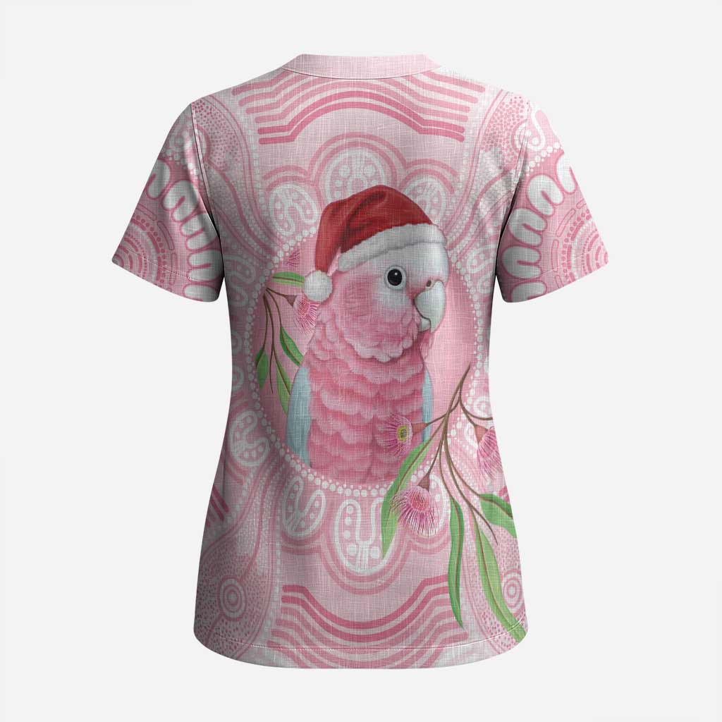 Funny Pink Galah Australia Christmas Scrub Top Eucalyptus Blossoms Aboriginal Art - Aussie Hoodie