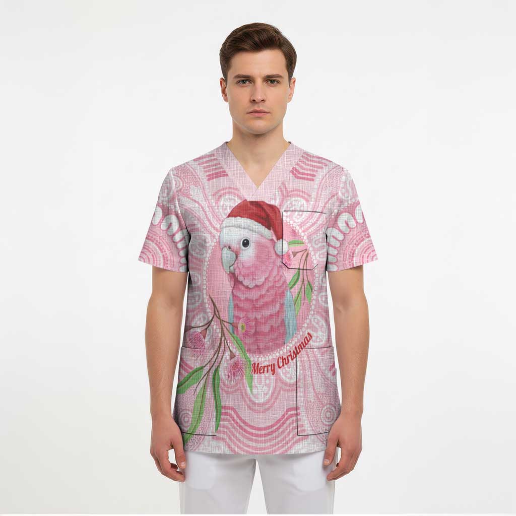 Funny Pink Galah Australia Christmas Scrub Top Eucalyptus Blossoms Aboriginal Art - Aussie Hoodie