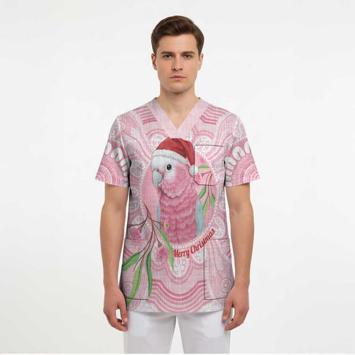 Funny Pink Galah Australia Christmas Scrub Top Eucalyptus Blossoms Aboriginal Art - Aussie Hoodie