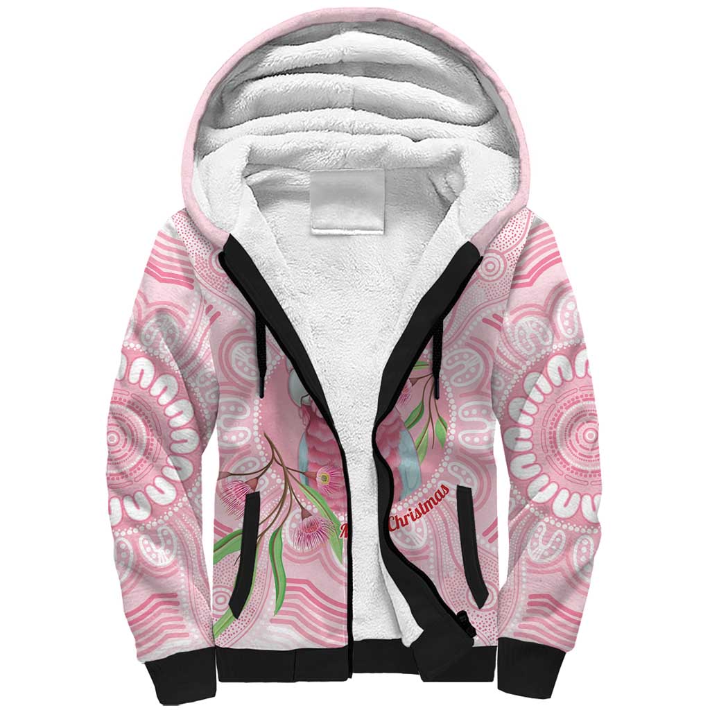 Funny Pink Galah Australia Christmas Sherpa Hoodie Eucalyptus Blossoms Aboriginal Art - Aussie Hoodie