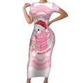 Funny Pink Galah Australia Christmas Short Sleeve Bodycon Dress Eucalyptus Blossoms Aboriginal Art - Aussie Hoodie