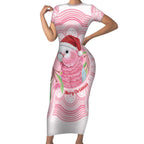 Funny Pink Galah Australia Christmas Short Sleeve Bodycon Dress Eucalyptus Blossoms Aboriginal Art - Aussie Hoodie