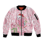 Funny Pink Galah Australia Christmas Sleeve Zip Bomber Jacket Eucalyptus Blossoms Aboriginal Art - Aussie Hoodie