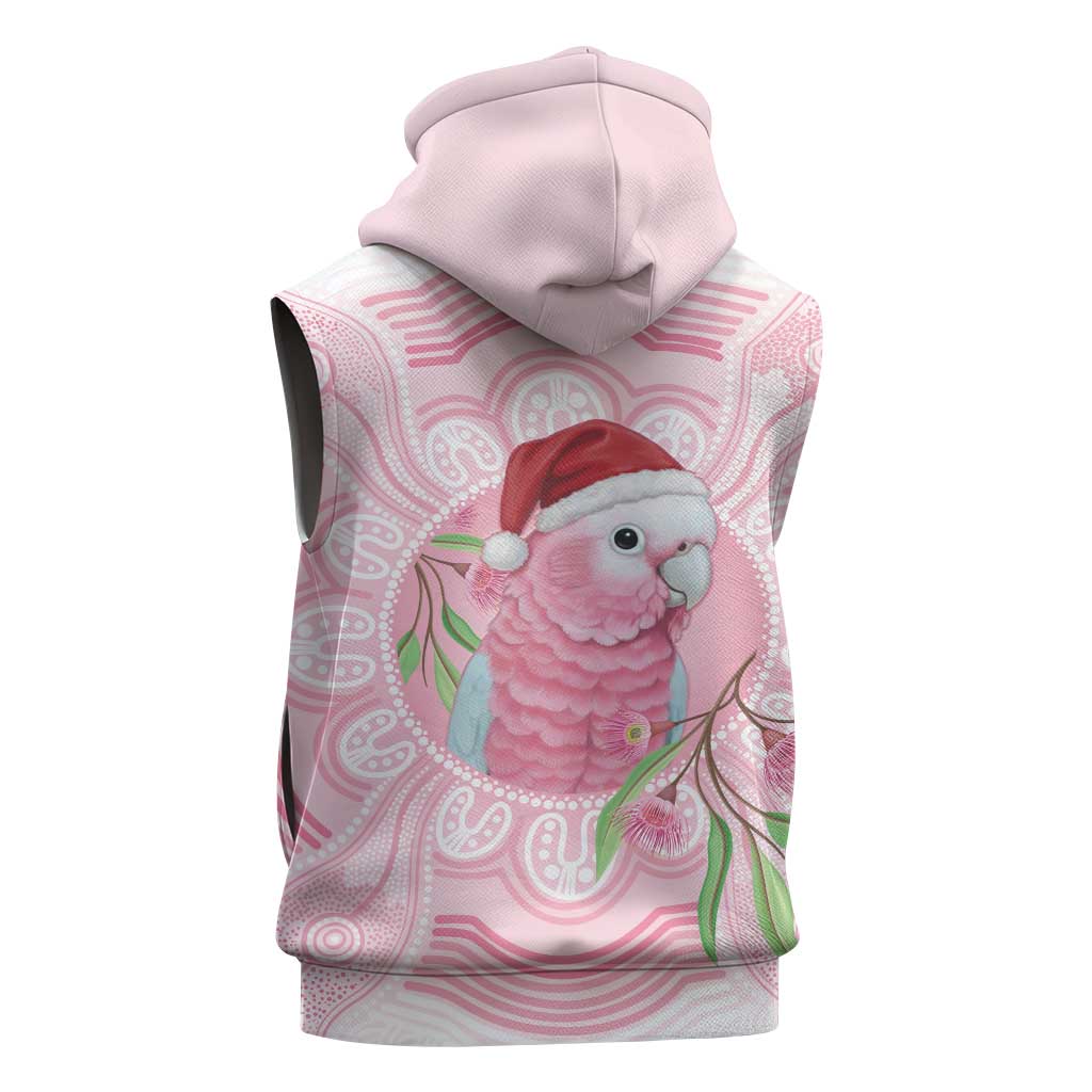 Funny Pink Galah Australia Christmas Sleeveless Hoodie Eucalyptus Blossoms Aboriginal Art - Aussie Hoodie