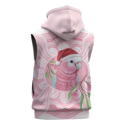 Funny Pink Galah Australia Christmas Sleeveless Hoodie Eucalyptus Blossoms Aboriginal Art - Aussie Hoodie