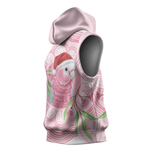 Funny Pink Galah Australia Christmas Sleeveless Hoodie Eucalyptus Blossoms Aboriginal Art - Aussie Hoodie