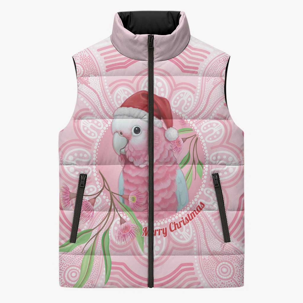 Funny Pink Galah Australia Christmas Sleeveless Puffer Jacket Eucalyptus Blossoms Aboriginal Art - Aussie Hoodie