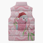 Funny Pink Galah Australia Christmas Sleeveless Puffer Jacket Eucalyptus Blossoms Aboriginal Art - Aussie Hoodie