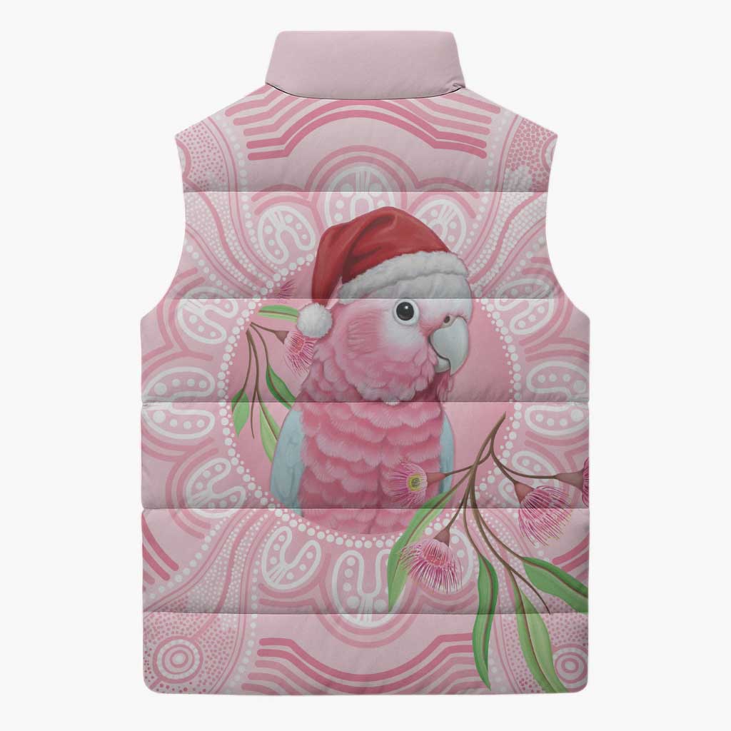 Funny Pink Galah Australia Christmas Sleeveless Puffer Jacket Eucalyptus Blossoms Aboriginal Art - Aussie Hoodie