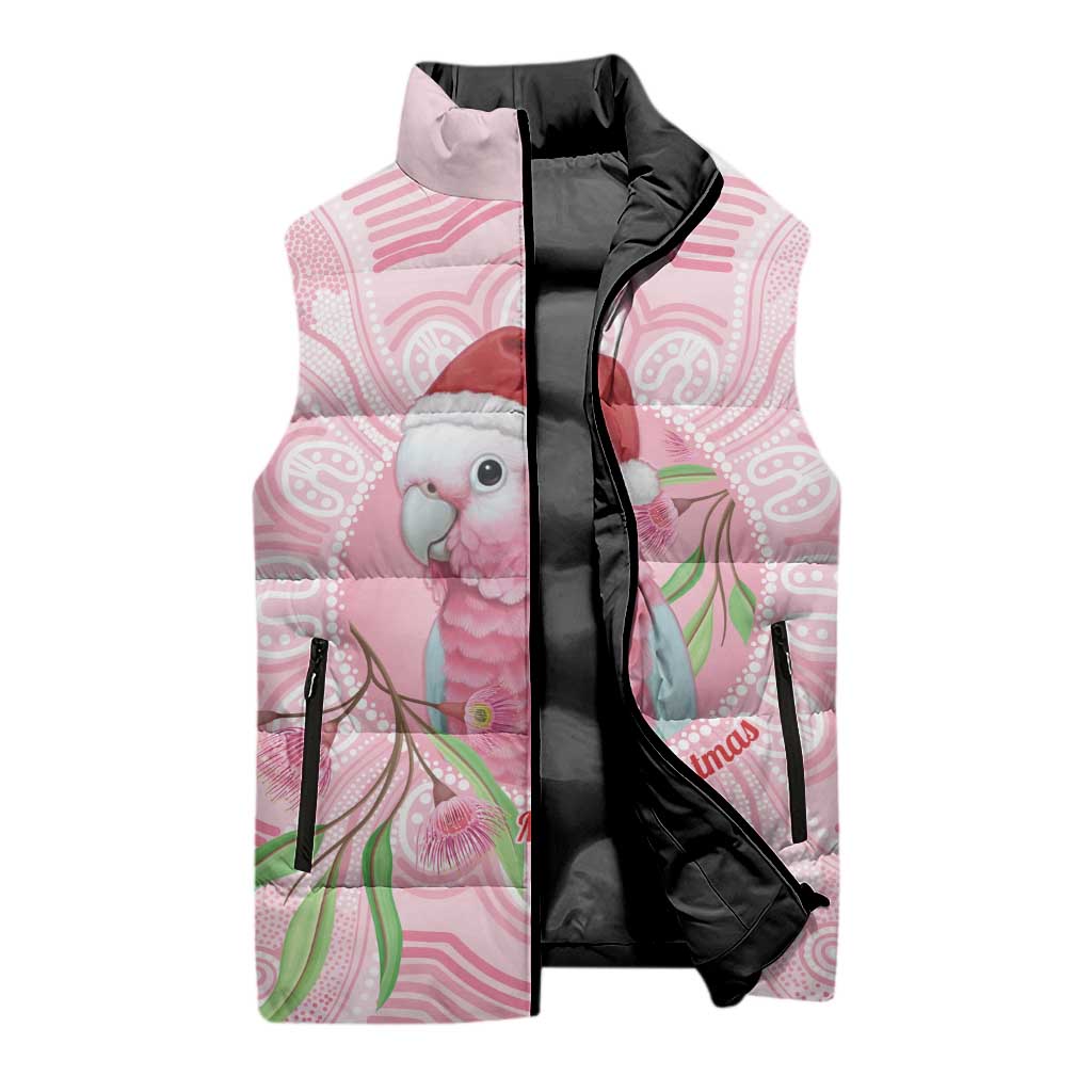 Funny Pink Galah Australia Christmas Sleeveless Puffer Jacket Eucalyptus Blossoms Aboriginal Art - Aussie Hoodie
