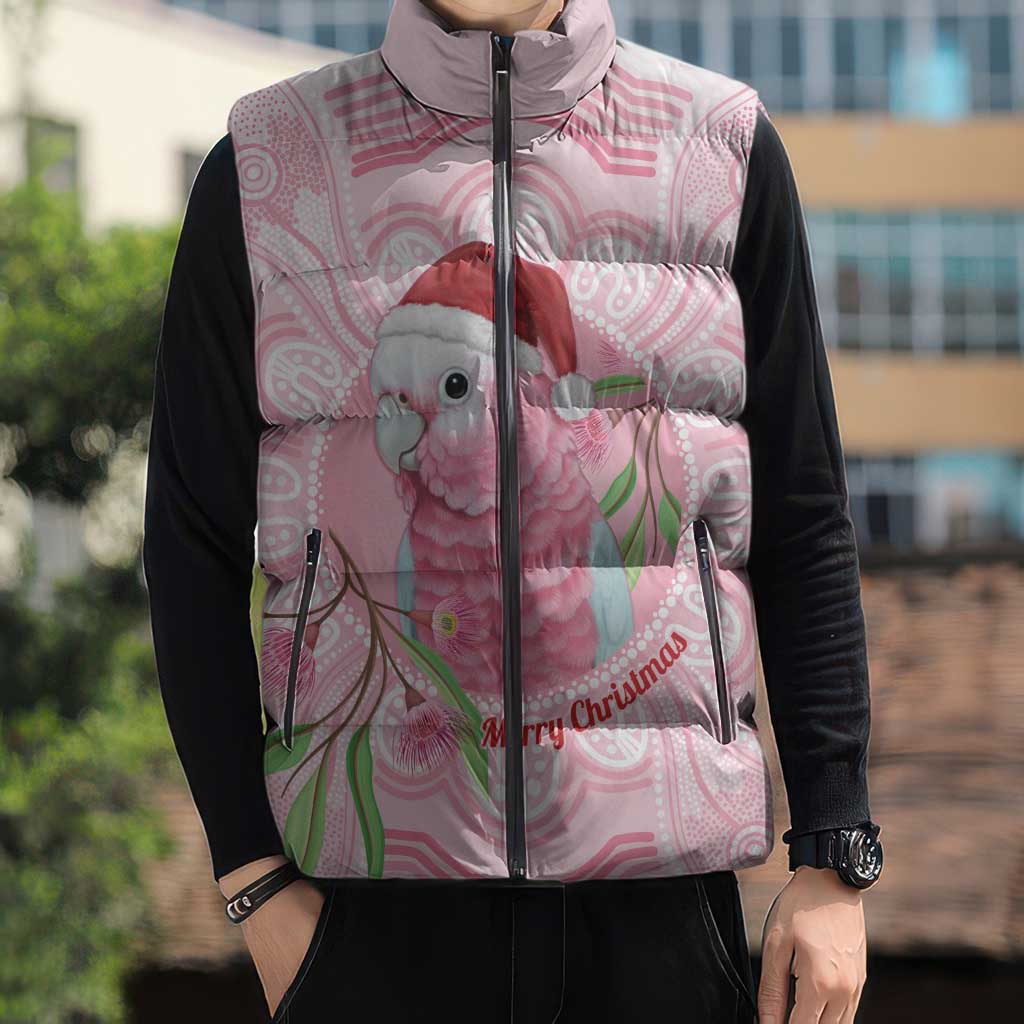Funny Pink Galah Australia Christmas Sleeveless Puffer Jacket Eucalyptus Blossoms Aboriginal Art - Aussie Hoodie