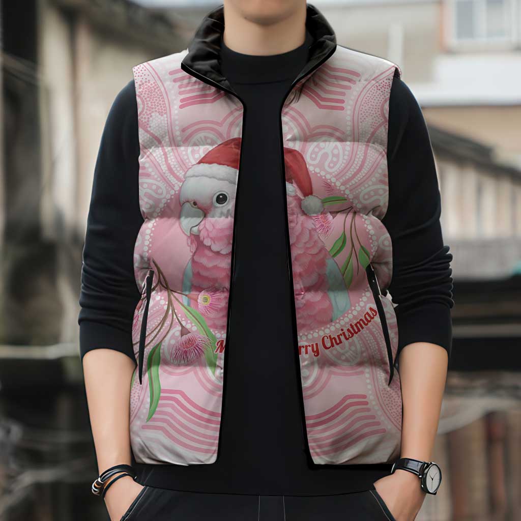 Funny Pink Galah Australia Christmas Sleeveless Puffer Jacket Eucalyptus Blossoms Aboriginal Art - Aussie Hoodie
