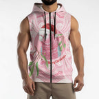 Funny Pink Galah Australia Christmas Sleeveless Zip Hoodie Eucalyptus Blossoms Aboriginal Art LT14