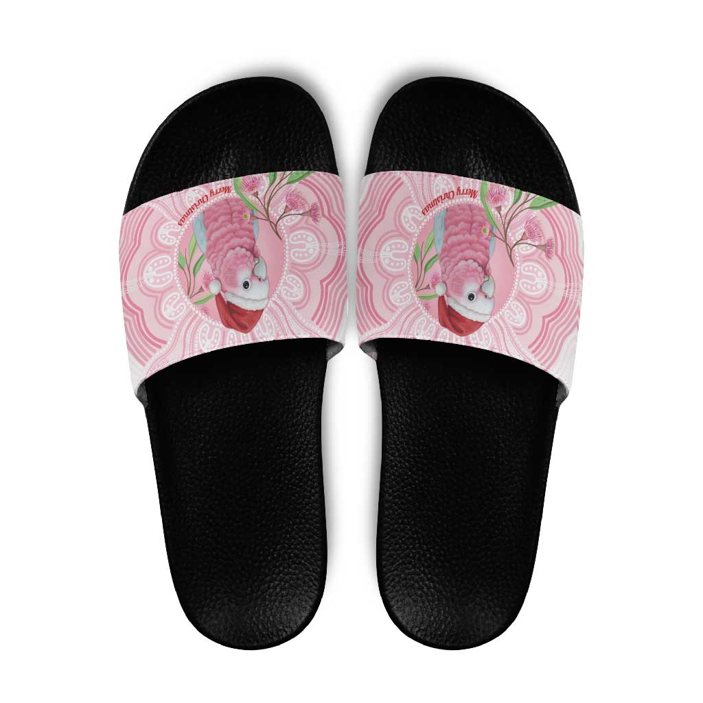 Funny Pink Galah Australia Christmas Slide Sandals Eucalyptus Blossoms Aboriginal Art - Aussie Hoodie