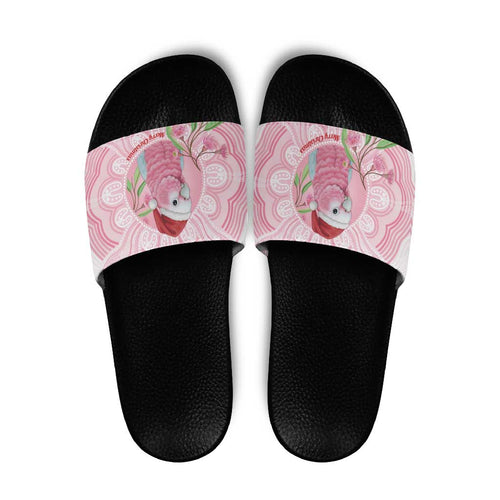 Funny Pink Galah Australia Christmas Slide Sandals Eucalyptus Blossoms Aboriginal Art - Aussie Hoodie
