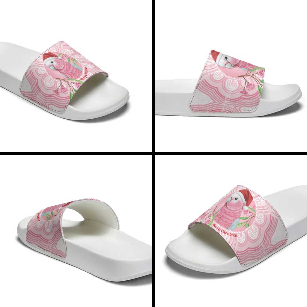 Funny Pink Galah Australia Christmas Slide Sandals Eucalyptus Blossoms Aboriginal Art - Aussie Hoodie