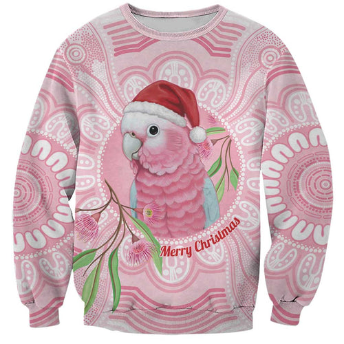 Funny Pink Galah Australia Christmas Sweatshirt Eucalyptus Blossoms Aboriginal Art - Aussie Hoodie