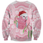 Funny Pink Galah Australia Christmas Sweatshirt Eucalyptus Blossoms Aboriginal Art - Aussie Hoodie