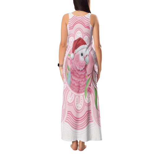 Funny Pink Galah Australia Christmas Tank Maxi Dress Eucalyptus Blossoms Aboriginal Art - Aussie Hoodie