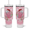Funny Pink Galah Australia Christmas Tumbler With Handle Eucalyptus Blossoms Aboriginal Art - Aussie Hoodie