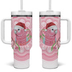 Funny Pink Galah Australia Christmas Tumbler With Handle Eucalyptus Blossoms Aboriginal Art - Aussie Hoodie
