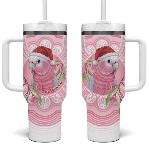 Funny Pink Galah Australia Christmas Tumbler With Handle Eucalyptus Blossoms Aboriginal Art - Aussie Hoodie