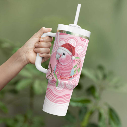 Funny Pink Galah Australia Christmas Tumbler With Handle Eucalyptus Blossoms Aboriginal Art - Aussie Hoodie