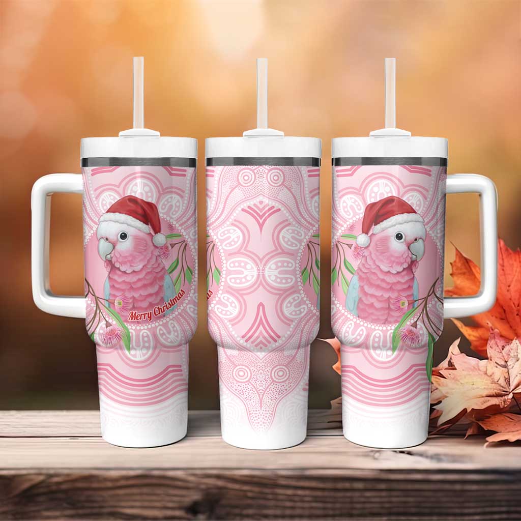 Funny Pink Galah Australia Christmas Tumbler With Handle Eucalyptus Blossoms Aboriginal Art - Aussie Hoodie