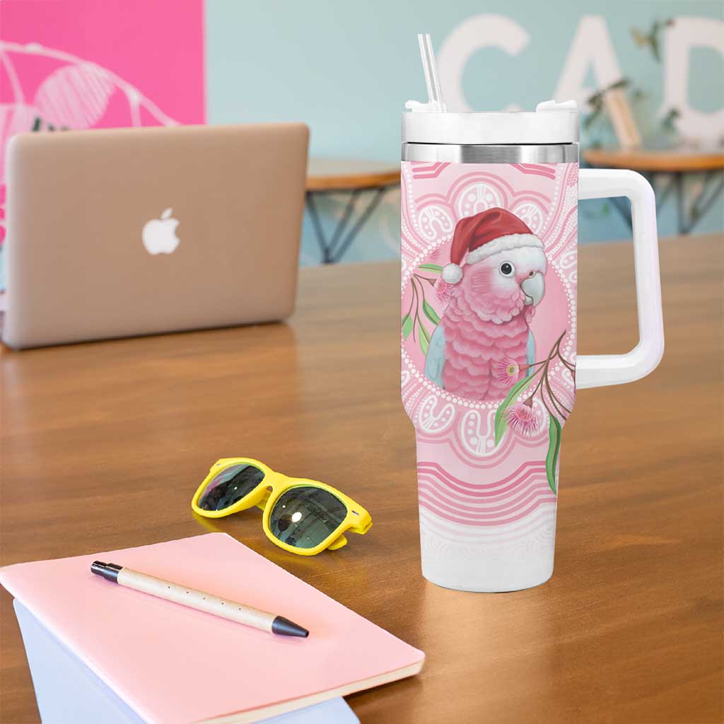 Funny Pink Galah Australia Christmas Tumbler With Handle Eucalyptus Blossoms Aboriginal Art - Aussie Hoodie