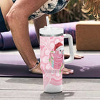 Funny Pink Galah Australia Christmas Tumbler With Handle Eucalyptus Blossoms Aboriginal Art - Aussie Hoodie