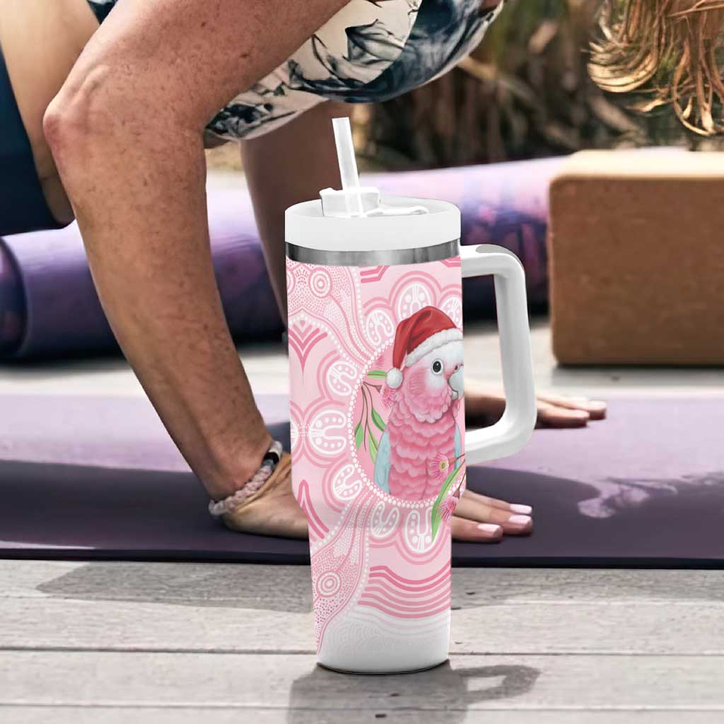 Funny Pink Galah Australia Christmas Tumbler With Handle Eucalyptus Blossoms Aboriginal Art - Aussie Hoodie