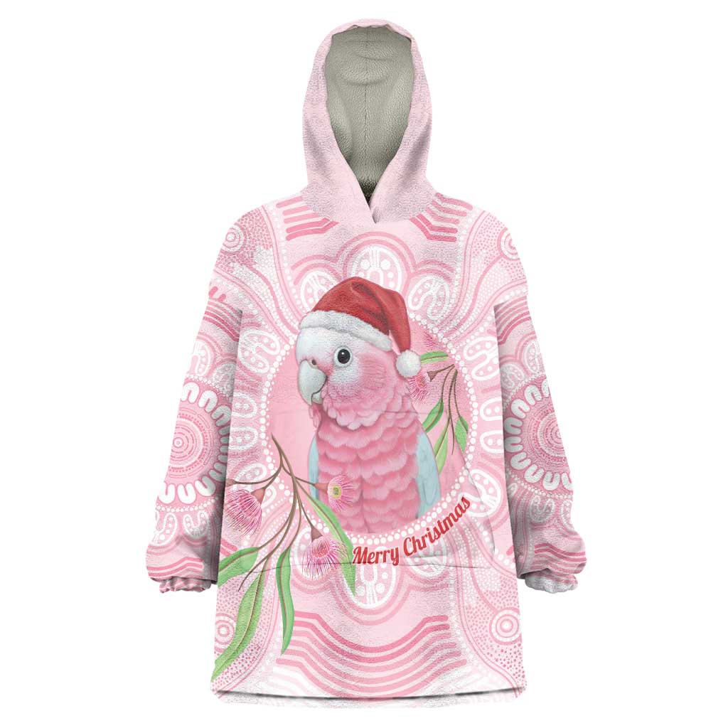Funny Pink Galah Australia Christmas Wearable Blanket Hoodie Eucalyptus Blossoms Aboriginal Art - Aussie Hoodie