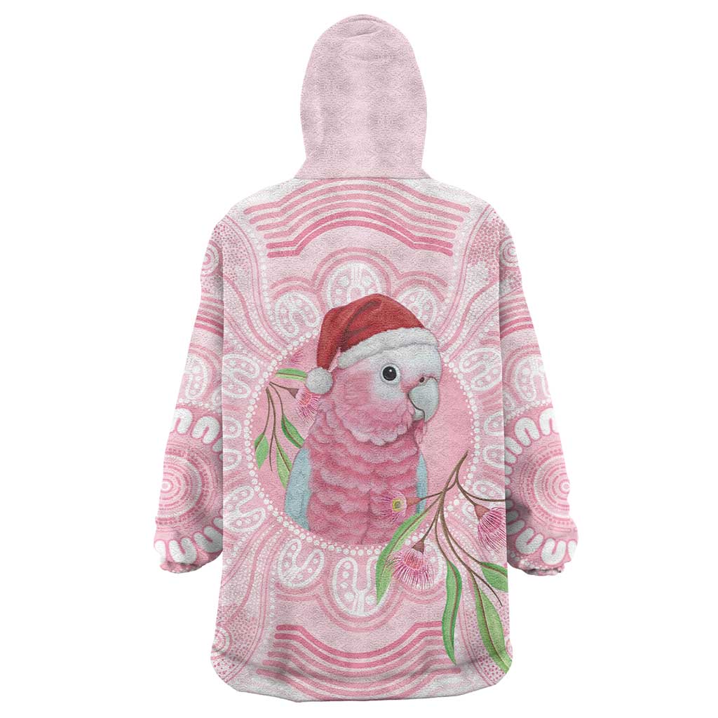 Funny Pink Galah Australia Christmas Wearable Blanket Hoodie Eucalyptus Blossoms Aboriginal Art - Aussie Hoodie